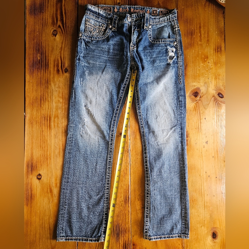 Rock Revival Blue Slim Straight Jeans with Distressed Look